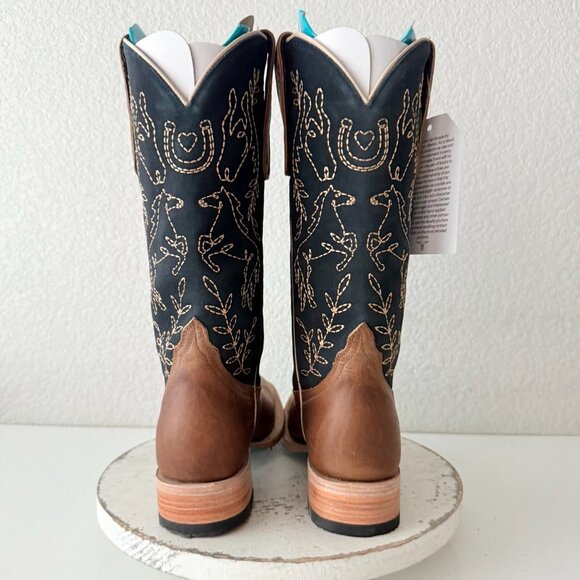 Lane BRIDLEWOOD Womens Square Toe Cowboy Boots Brown Navy Western Size 9 - Picture 3 of 16